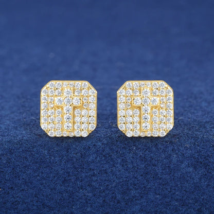 Moissanite Diamond Cross Stud Earrings Sterling Silver Earrings