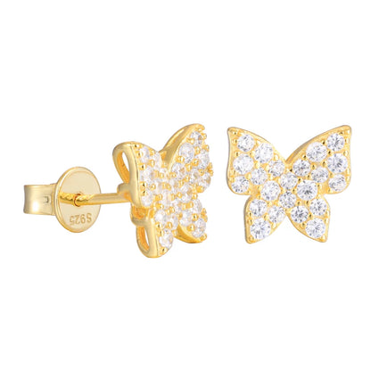 Mini Butterfly Stud Earrings 925 Sterling Silver Iced Out Moissanite