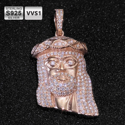 Jesus Head Sterling Silver Moissanite Pendant