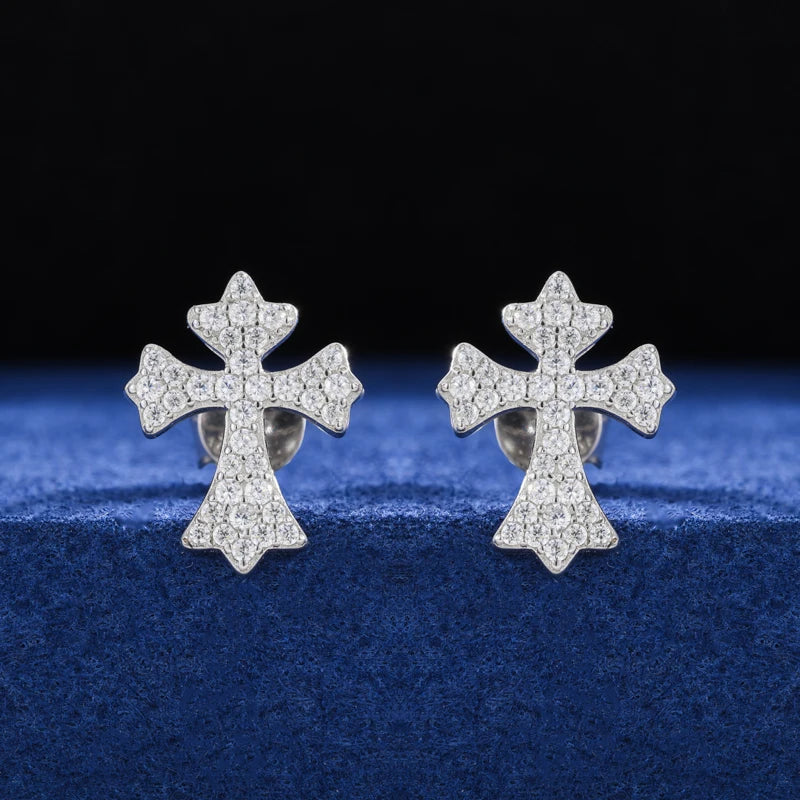 Cross Stud Sterling Silver Moissanite Earrings