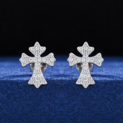 Cross Stud Sterling Silver Moissanite Earrings