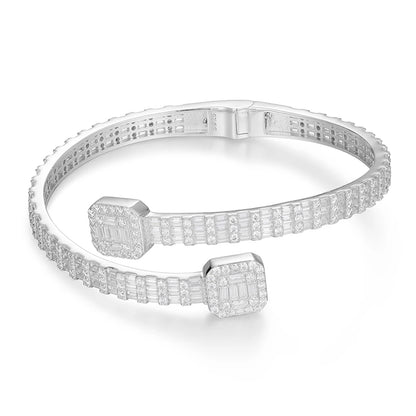 Silver Iced Out Baguettes Moissanite Bracelet Bangles