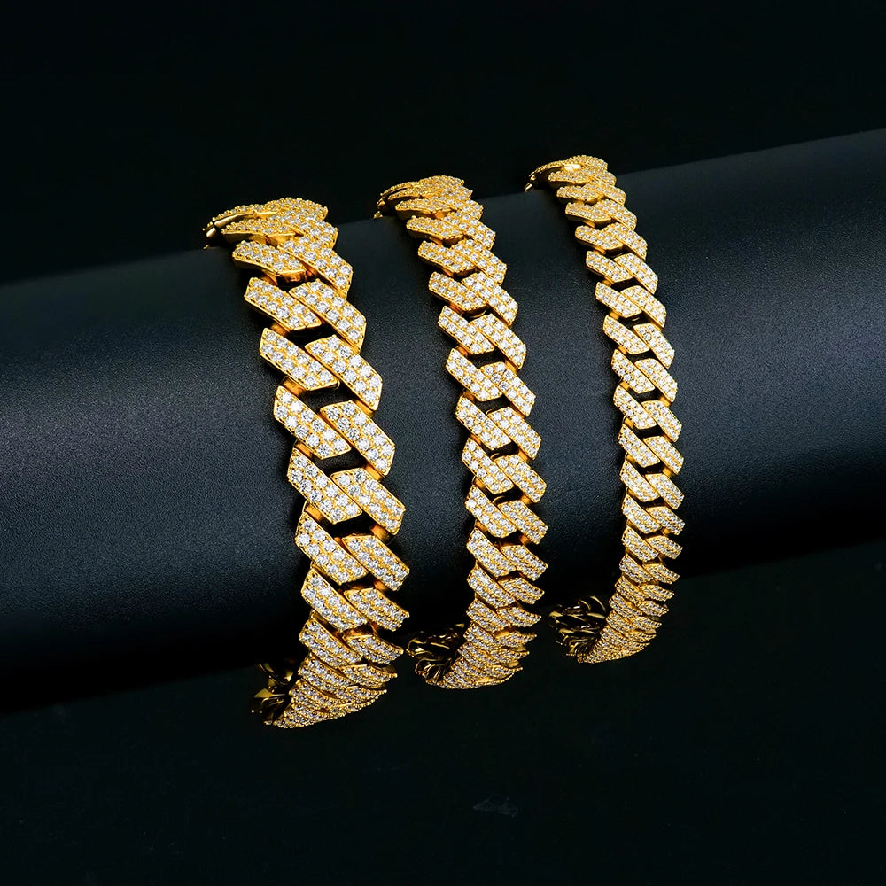 Luxury Sterling Silver Iced Out Moissanite Cuban Link Chain Bracelet