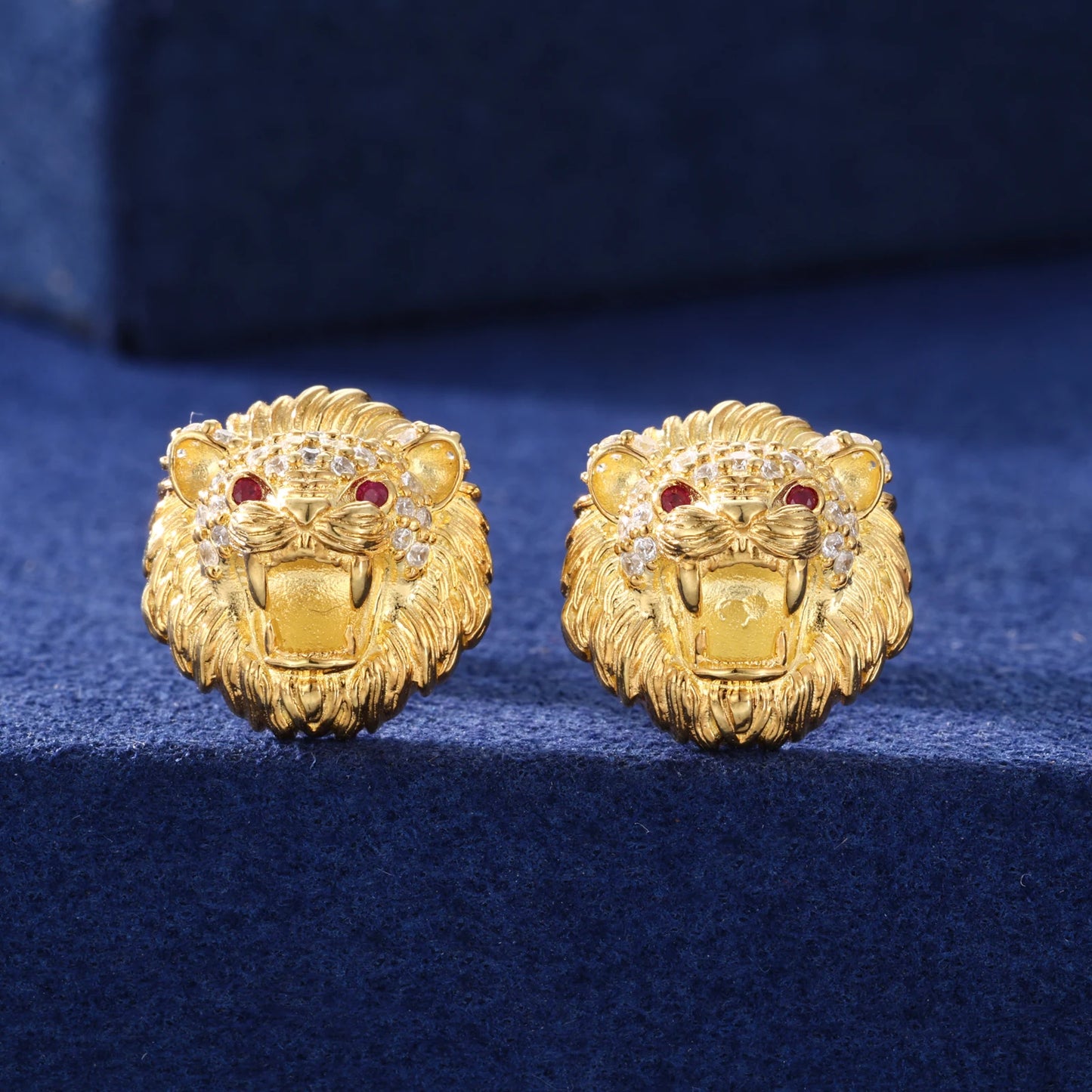 Lion Head Stud Earrings Solid 925 Sterling Silver Moissanite Earrings