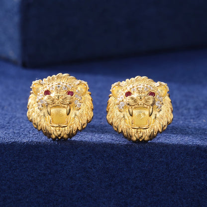 Lion Head Stud Earrings Solid 925 Sterling Silver Moissanite Earrings