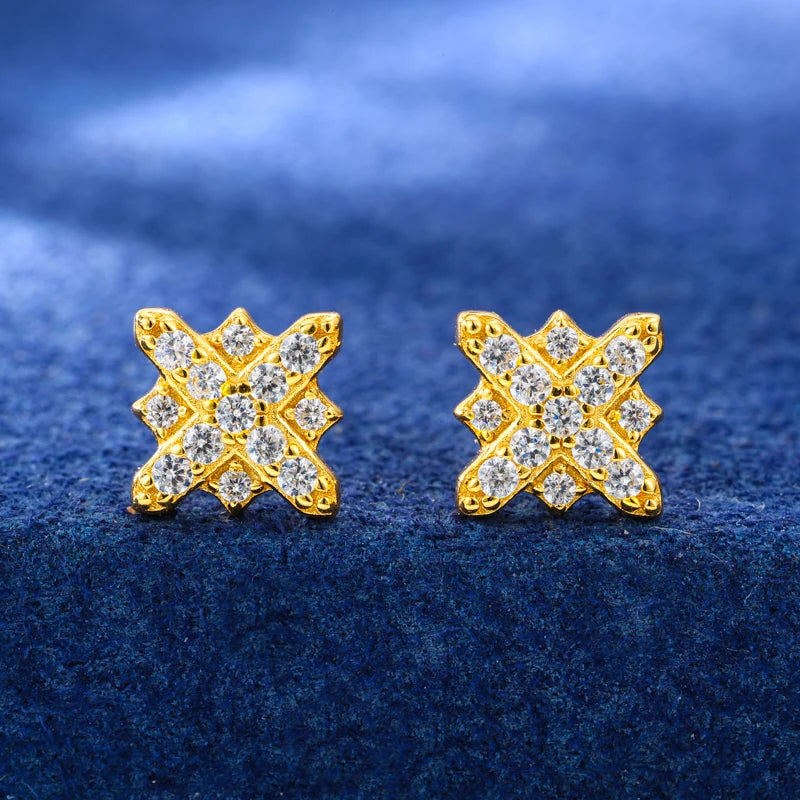 Full Iced-Out Moissanite Diamond Cross Flower Stud Earrings