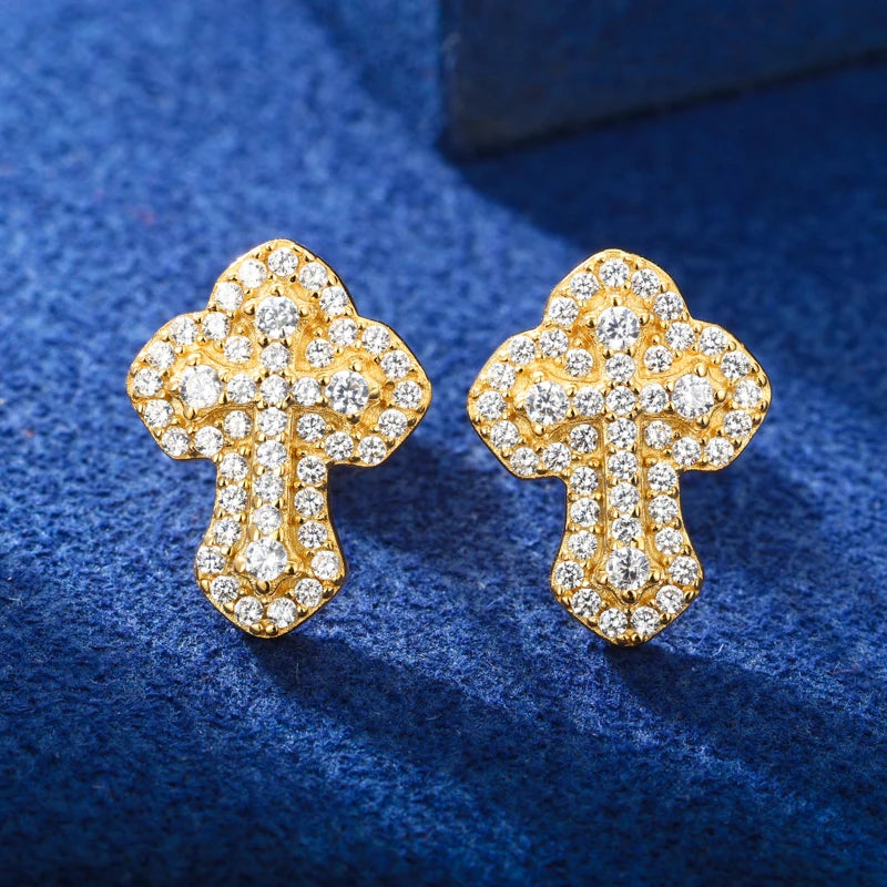 Moissanite Cross Stud Earrings 925 Sterling Silver Religious Jewelry