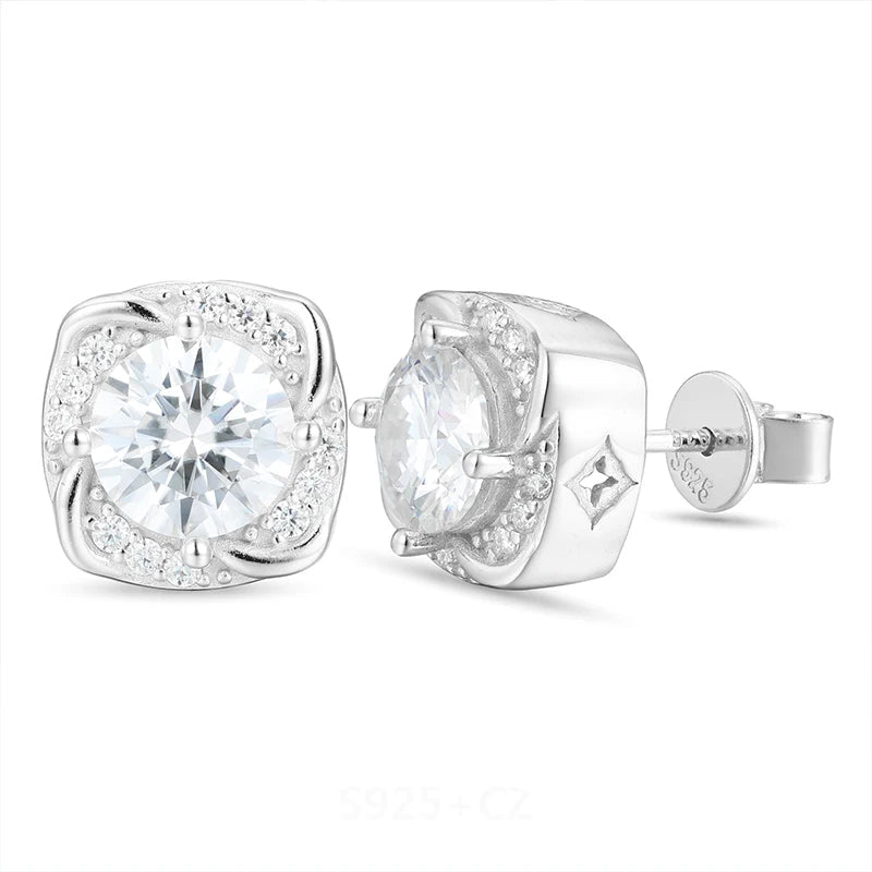 Moissanite Little Windmill Earrings Sterling Silver Halo Stud Earrings