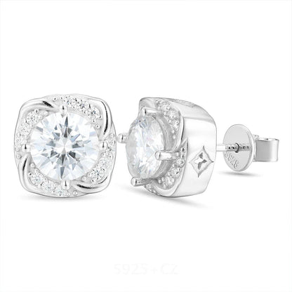 Moissanite Little Windmill Earrings Sterling Silver Halo Stud Earrings