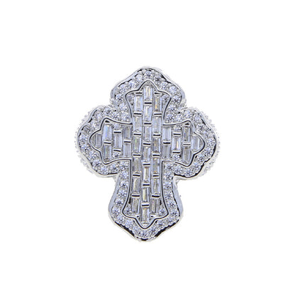 Cross 925 Sterling Silver Moissanite Diamond Hip Hop Iced out Ring